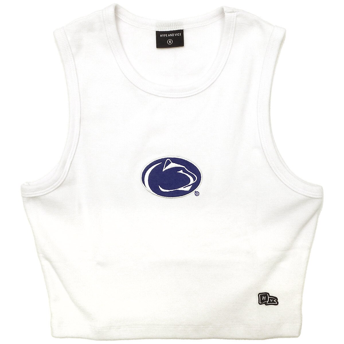 women's Hype and Vice white cut off crop top tank with Penn State Athletic Logo